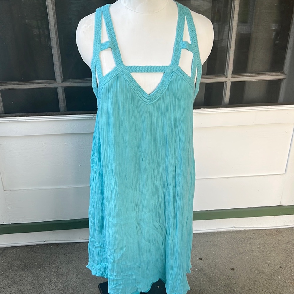 Aqua Blue Cutout Dress Beach Coverup Size Medium